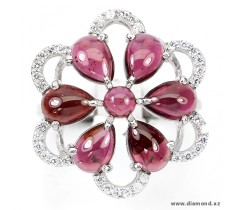 Natural Rich Pink Raspberry Rhodolite Garnet & CZ 925 silver ring