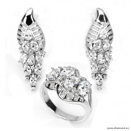 White cubic zirconia sterling 925 silver set: Earrings + Ring.