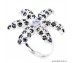 Natural top rich Blue Tanzanite & Black Sapphire 925 silver flower ring