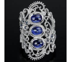 Genuine blue kyanite, sapphire & white cz 925 silver ring.