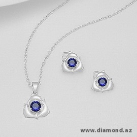 Jewelry set. Design: Dolphin Metal: 925 Sterling Silver Decorated With: CZ