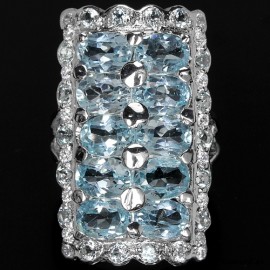 Şəkli böyütmək üçün tiklayın Təbii İsveçrə Mavisi Topaz və 925 gümüş üzük.