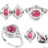 Natural pink tourmaline oval cut & white CZ sterling 925 silver set: earrings and ring.