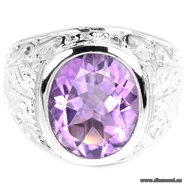 Natural 12x10 mm. Oval AAA purple Amethyst sterling 925 silver ring.