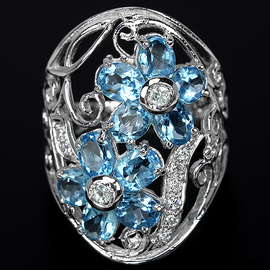 Şəkli böyütmək üçün tiklayın Təbii İsveçrə Mavisi Topaz və 925 gümüş üzük.