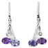 Natural purple blue Iolite, Amethyst, CZ 925 silver earring.
