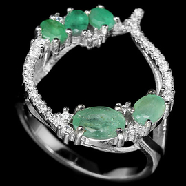 Green Emerald & white CZ 925 silver ring.