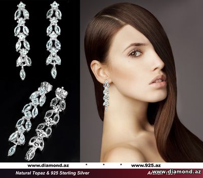 Şəkli böyütmək üçün tiklayın Göy mavisi Topaz və 925 gümüş sırğalar.