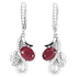 Genuine 8x6 mm. oval blood red Ruby & white CZ sterling 925 silver jewelry set: earring and ring.