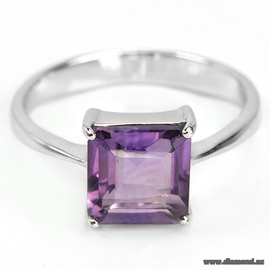 Natural 8x8 mm. Purple Amethyst 925 silver ring.
