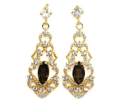 Dərin Yaşıl Turmalin və CZ ilə bəzədilmiş 925 əyar Gümüş Sırğa.