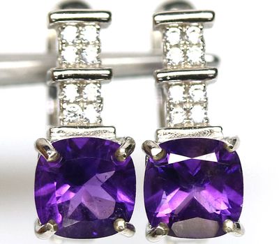 Ametist və CZ ilə bəzədilmiş 925 əyar Gümüş Sırğa.