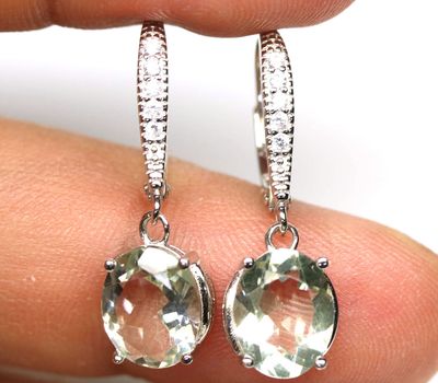 Yaşıl Ametist və CZ ilə bəzədilmiş 925 əyar Gümüş Sırğa.