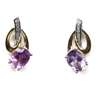 Ametist və CZ ilə bəzədilmiş 925 əyar Gümüş Sırğa.