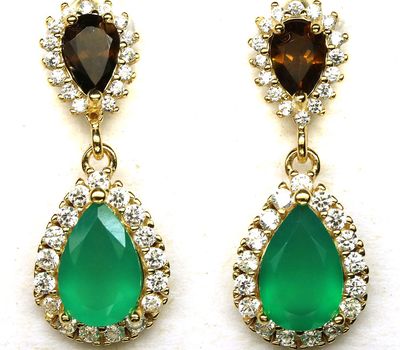 Yaşıl Əqiq, Turmalin və CZ ilə bəzədilmiş 925 əyar Gümüş Sırğa.