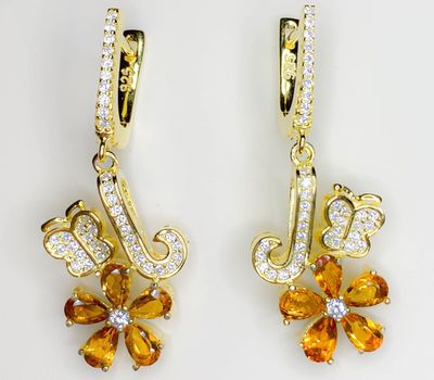 Qızıl sarısı Sitrin və CZ ilə bəzədilmiş 925 əyar Gümüş Sırğa.