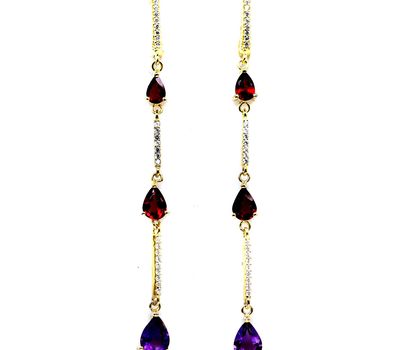 Ametist, Qranat və CZ ilə bəzədilmiş 925 əyar Gümüş Sırğa.