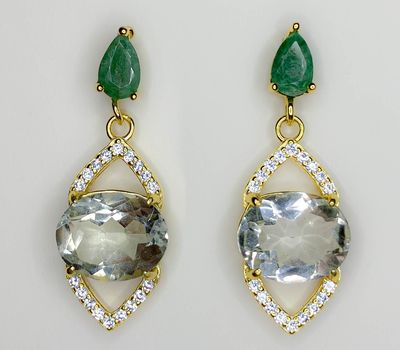 Yaşıl Ametist, Zümrüd və CZ ilə bəzədilmiş 925 əyar Gümüş Sırğa.