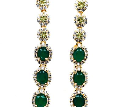 Peridot, Yaşıl Əqiq və CZ ilə bəzədilmiş 925 əyar Gümüş Sırğa.