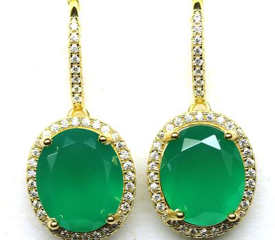 Yaşıl Əqiq və CZ ilə bəzədilmiş 925 əyar Gümüş Sırğa.