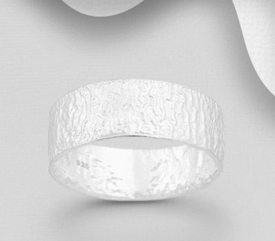 925 Sterling Silver Textured Band Ring, 6 mm Wide