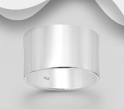 925 Sterling Silver Band Ring, 12 mm Wide