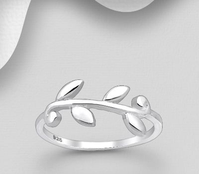 925 Sterling Silver Branch and Leaf Ring
