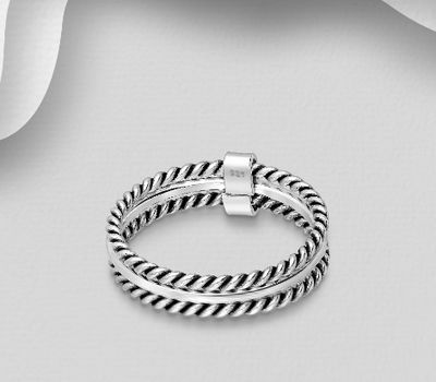 Set of 3 Sterling Silver Bound Band Ring Featuring Oxidized and Twisted Design