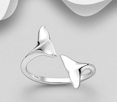 925 Sterling Silver Adjustable Whale Tail Ring