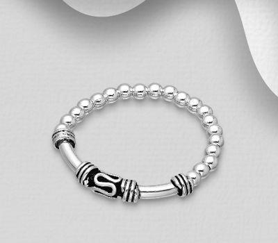 925 Sterling Silver Elastic Balinese Beaded Ring