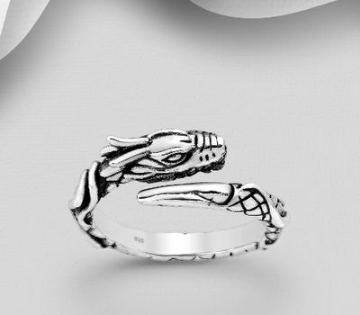 Malın səhifəsinə keç 925 Sterling Silver Adjustable Oxidized Dragon Ring