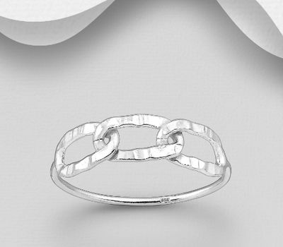 925 Sterling Silver Hammered Links Ring