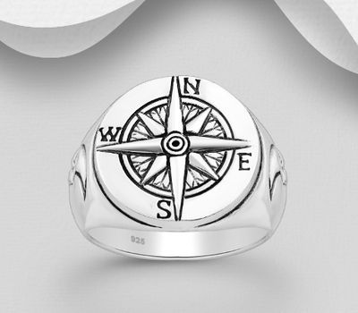 925 Sterling Silver Compass Ring