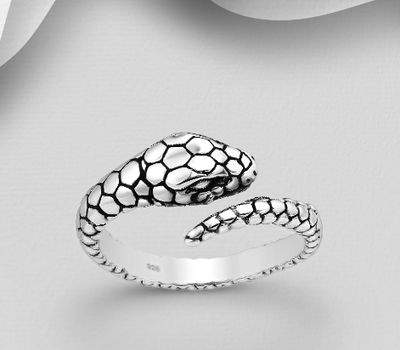 925 Sterling Silver Oxidized Adjustable Oxidized Snake Ring