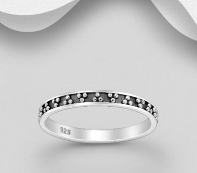 925 Sterling Silver Oxidized Ball Band Ring, 2.5 mm Wide.