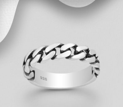 925 Sterling Silver Oxidized Chain Links Ring