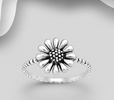 925 Sterling Silver Oxidized Flower Ring