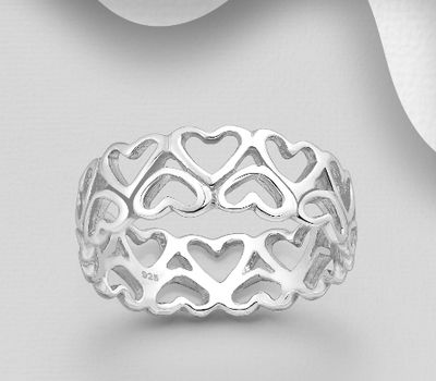 925 Sterling Silver Heart Band Ring