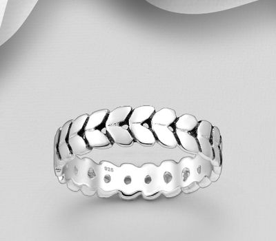 925 Sterling Silver Oxidized Leaf Band Ring, 5 mm Wide