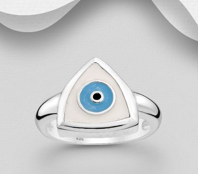 925 Sterling Silver Evil Eye Ring, Decorated with Colored Enamel