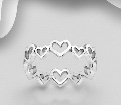 925 Sterling Silver Heart Band Ring, 5 mm Wide