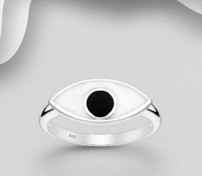 925 Sterling Silver Evil Eye Ring, Decorated with Colored Enamel