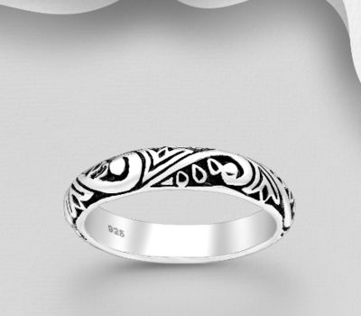 925 Sterling Silver Oxidized Band Ring, 4 mm Wide
