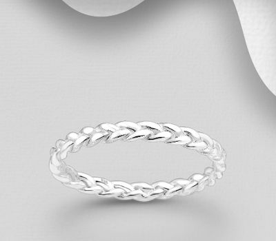 925 Sterling Silver Weave Band Ring, 2 mm Wide.