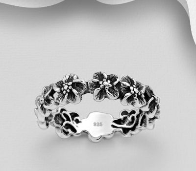 925 Sterling Silver Oxidized Flower Ring
