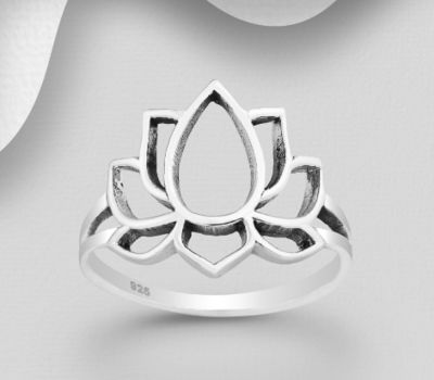 925 Sterling Silver Oxidized Lotus Ring