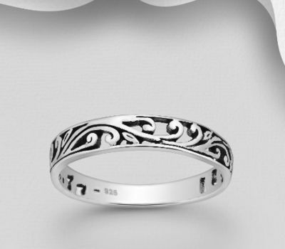 925 Sterling Silver Oxidized Swirl Band Ring