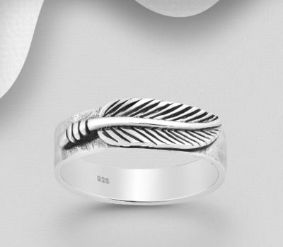 925 Sterling Silver Oxidized Feather Ring