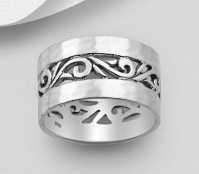 925 Sterling Silver Hammered Swirl Ring