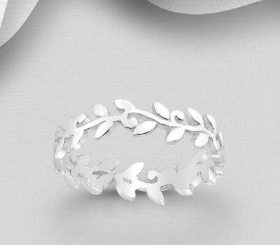 925 Sterling Silver Leaf Band Ring